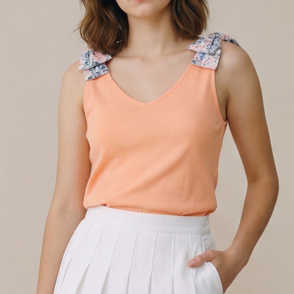 Tommy Hilfiger Pastel tank Top Floral bow Straps coastal preppy Spring coquette